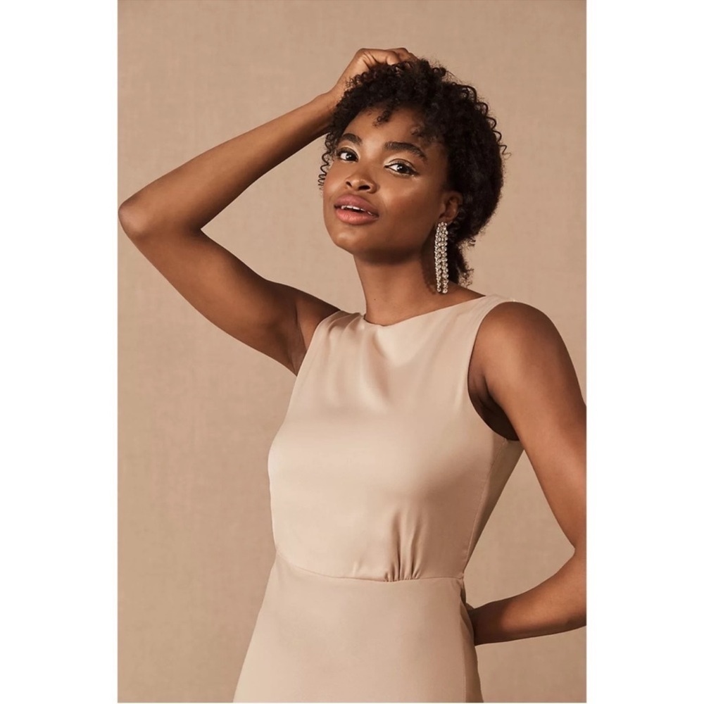 ANTHROPOLOGIE BHLDN Bridesmaid Classic Satin Maxi Dress Oyster Beckett 8 NWT - Picture 3 of 6